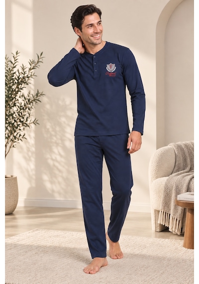 Wordex Falkom 5805 İnterlok Kışlık Kalın Kumaşlı Erkek Ev Pijama Takımı Lacivert