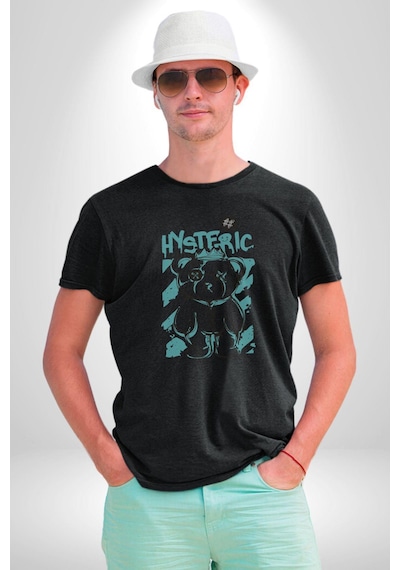 Histerik Unisex Unisex Siyah Organik Baskılı T-shirt Penye Yüksek Kalite Siyah
