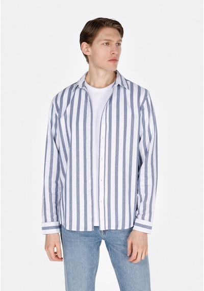 Colin's Colins Regular Fit Shirt Neck Çizgili Erkek Mavi Uzun Kol Gömlek Cl1073562 Cl1073562 Q1.v1 Lbl Açik Mavi