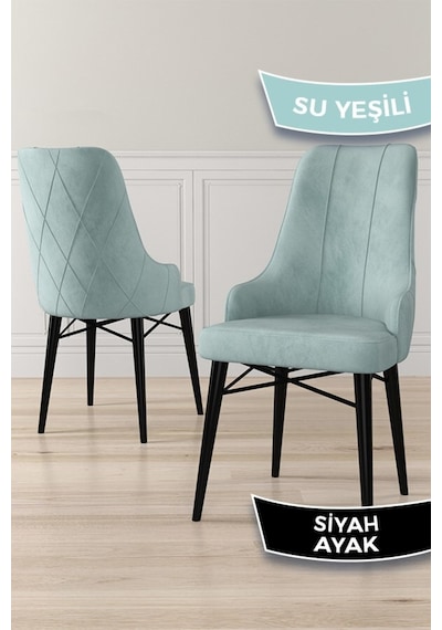 Canisa Neta Serisi, 1.sınıf Babyface Kumaş Sandalye, Siyah Gürgen Ayak, 6 Adet Sandalye Sandalye Su Yeşili Ayakları Siyah