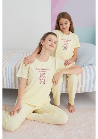 Siyah İnci Pamuklu Örme Pijama Takım 24117047 sari