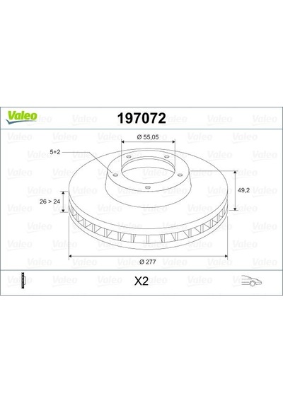 Valeo 197072-99 Ön Fren Diski Havalandırmalı Toyota Avensis 1.6l 3zzfe Vvti Zzt250 2003-2008 / 2.0l 1azfse Azt250 2003-2008 277 Çap X 5 Bijon - Takım Disk  4351205040