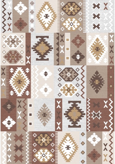 Dijital Baskılı Dekoratif Kilim Desen Kaymaz Taban Yıkanabilir Salon Halısı Yolluk Kahverengi