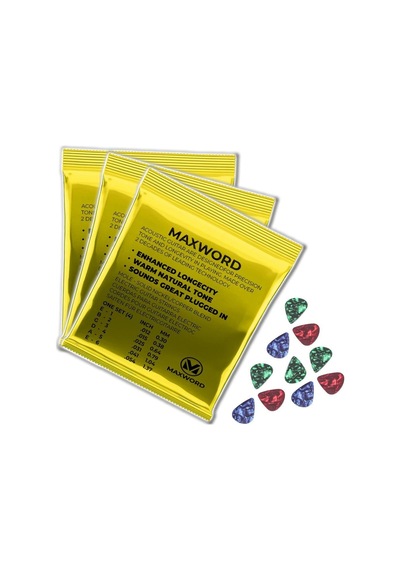 Maxword Gt-acoustic-3x Kaliteli Akustik Gitar Teli 3 Takım Set 10 Pena Hediye