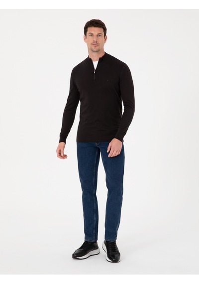Cacharel Siyah Slim Fit Pamuk Karışımlı Yarım Fermuarlı Dik Yaka Triko Kazak Cacharel Siyah Slim Fit Pamuk Karışımlı Yarım Fermuarlı Dik Yaka Triko Kazak