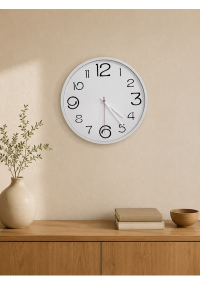Modern Sessiz Dekoratif 30 Cm Yuvarlak Duvar Saati Beyaz