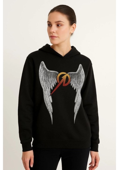 Mbb E-ticaret Metallica İki İplik Kapüşonlu Ön Ve Arka Baskılı Hoodie - Siyah