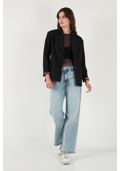 Lela Kruvaze Yaka Desenli Astar Detaylı Blazer Ceket Kadın Ceket 6523001 Siyah