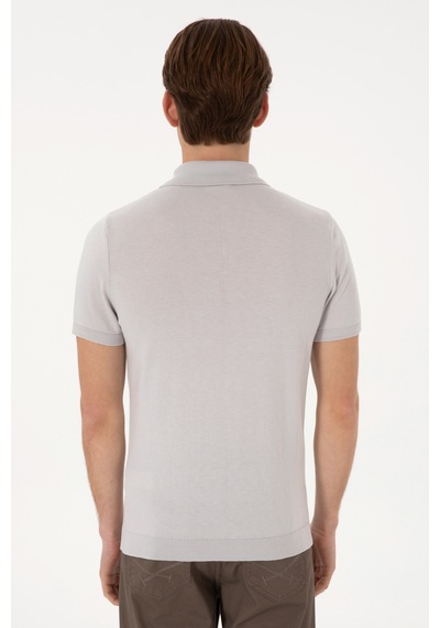 U.S. Polo Assn. Erkek Slim Fit Polo Yaka Açık Gri Tişört 50299359-VR001