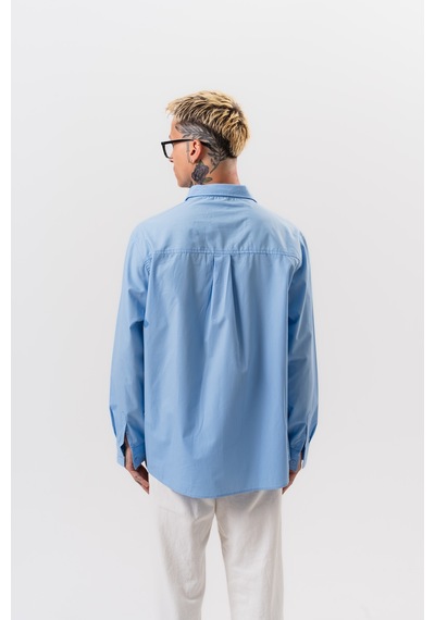 Respire Erkek Nakış Detaylı Poplin Oversize Gömlek Bebe Mavi
