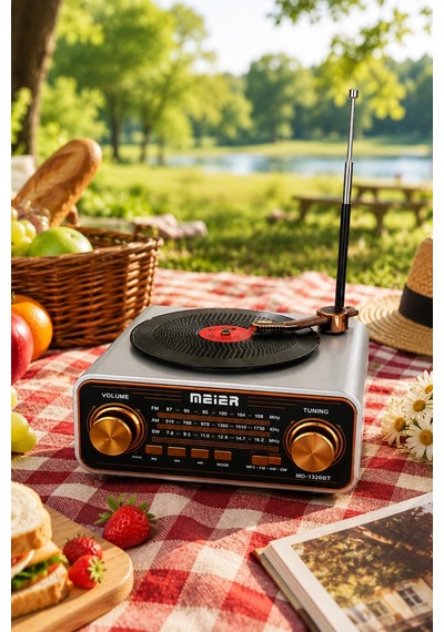 Meier Md-1320bt Gri Nostaljik Görünümlü Bluetooth Hoparlör Ve 3 Bantlı Şarjlı Radyo