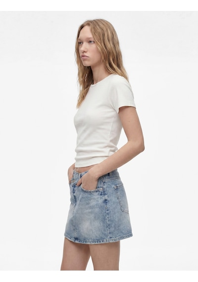 Koton Pamuklu Cepli Düğmeli Asimetrik Mini Denim Etek Orta İndigo 6sal70041md