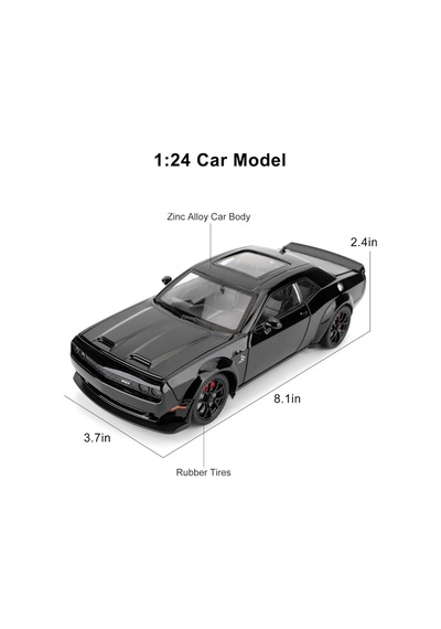 Dodge Challenger Srt 1:24 Diecast Metal Araba Koleksiyon Sesli Işıklı Siyah