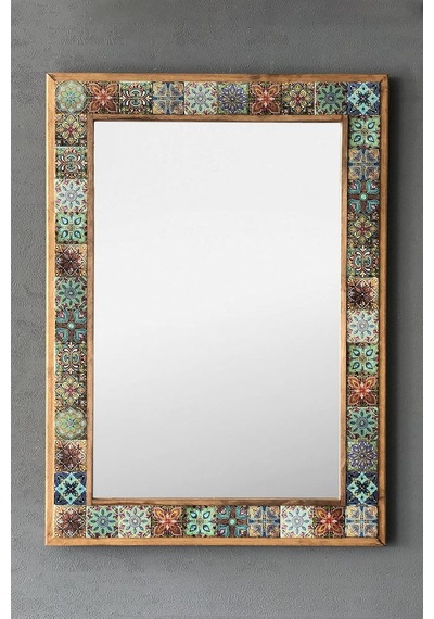 Oscar Stone Decor Masif Çerçeveli Mozaik Taş Ayna 53 Cm X 73 Cm Tile Mozaik Seramik Desenli Diğer