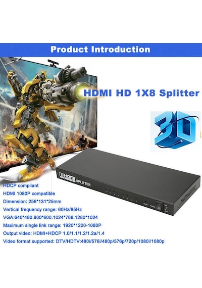 8 Port 1080P HDMI Splitter Full HD Hdmi Aktif Çoklayıcı Switch