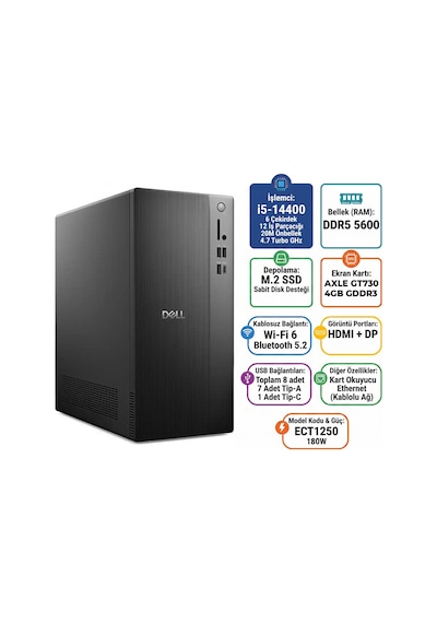 Dell Tower ECT1250-RPLSR003-U-017 i5-14400 32 GB 512 GB SSD 4 GB GT730 Ubuntu Masaüstü Bilgisayar