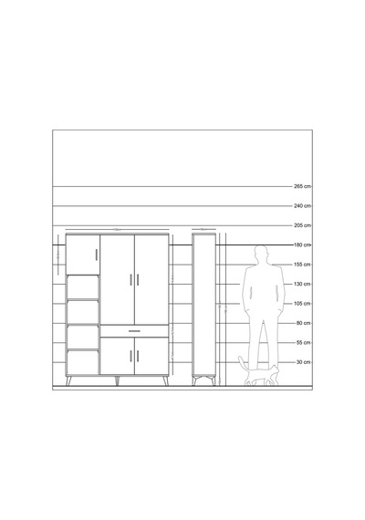 Arges Dolap 8 Raflı Tek Çekmeceli 5 Kapaklı 132x30x195 Çam-ça... Çam