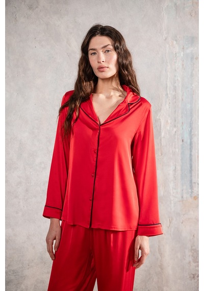 Amour Kırmızı Uzun Saten Pijama Takımı