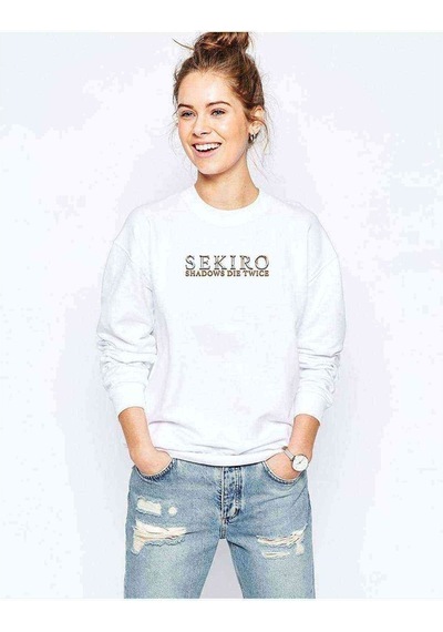 Sekiro Shadows Die Twice Logo Baskılı Beyaz Kadın Sweatshirt