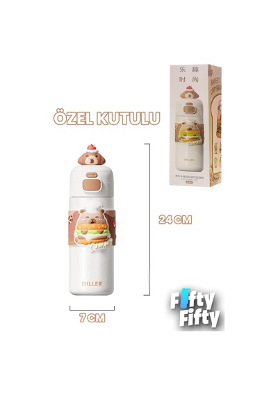 Dıller 480 Ml Tek Kapak Çift Kullanım Pipetli/pipetsiz Taşıma El Askılı Vacum Cup/çelik Termos -ffd9351-480 Beyaz