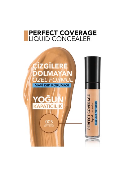 Flormar Perfect Coverage Mavi Işık Korumalı & Hafif Yapılı Likit Kapatıcı 005 Soft Beige