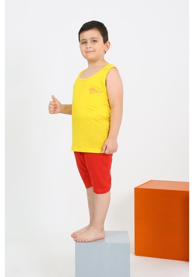 Akbeniz Erkek Çocuk Sıfır Kol Şortlu Sarı Penye Pijama Takımı 20434