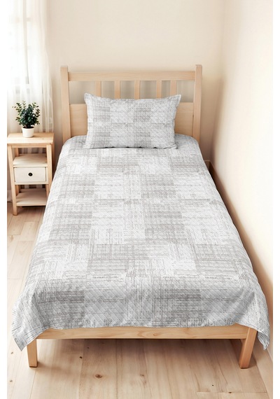 Gri Geometrik Modern Tek Kişilik Pike Takımı - Beyaz Çizgili Minimal 160x220 Cm Yazlık Yatak Örtüsü Şeffaf