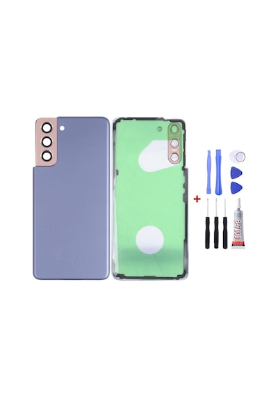 Samsung S21 Mor Uyumlu Arka Cam Kapak Pil Kapağı Tamir Set B7000 Set Mor