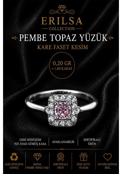 Sertifikalı Pembe Topaz Taşı Kare Faset Kesim 1 Karat Geri Dönüşü Çok Renkli