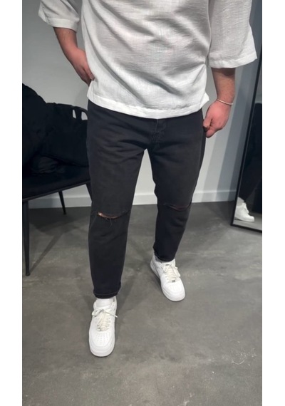 Etiler Collection Erkek Siyah Dizi Yırtık Boyfriend Jean