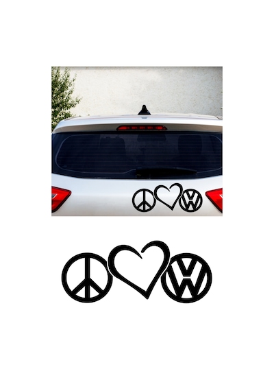 Peace Love Volkswagen Oto Sticker, Volkswagen Oto Aksesuar 30x12 Cm