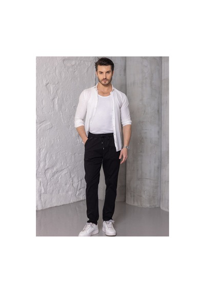 Blayn Jeans Erkek Krem Jogger Pantolon Rahat Kesim, Bağcıklı, Mevsimlik Günlük Kullanım Siyah