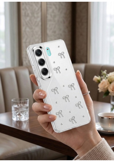 Tecno Camon 40 4g İçin Uyumlu Kabartmalı Desenli Simli Şeffaf A+ Kalite Kapak
