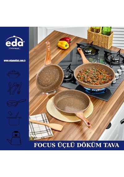 Eda Focus Kahverengi Granit Döküm 3'lü Tava Seti 20-24-28 Cm Zk-922