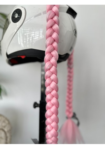 Motor & Motosiklet Pembe Simli Çift Örgü Saç Kask Dış Aksesuarı Diğer