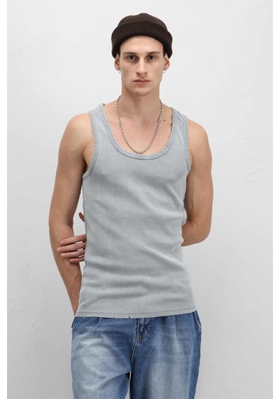 Vamos Yıkamalı Tank Top Kaşkorse Atlet Gri