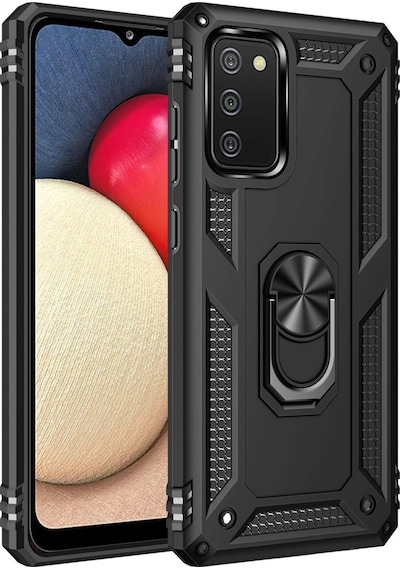Samsung Uyumlu Galaxy A02s Kılıf Sofya Yüzüklü Silikon Kapak Siyah,