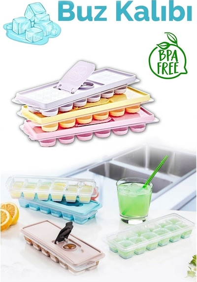 Silikon Bas Bırak Buz Bırakıcı 12 Bölmeli Kapaklı Buzluk I-18 Plastik Diğer