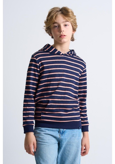 Alexandergardi Alexandergardı Kanguru Cepli Kapüşonlu Çizgili Çocuk Sweatshirt Lacivert