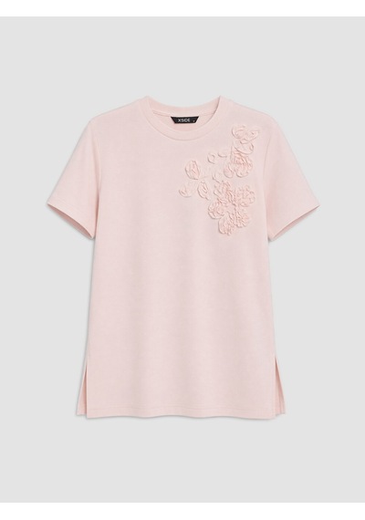 Lcw Modest Pembe Nakışlı Soft Touch Kadın Tişört