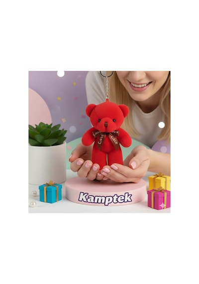 Peluş Tasarım Anahtarlık Aksesuar Ayıcık Hediyelik Anahtarlık Kırmızı Kırmızı