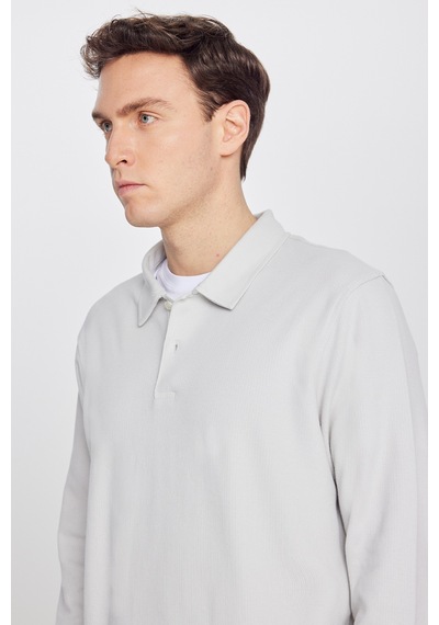 AC&Co / Altınyıldız Classics Erkek Grı %100 Pamuk Slim Fit Dar Kesim Polo Yaka Jakarlı Triko Tişört Gri