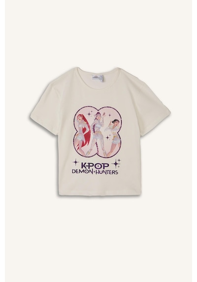 Defacto Kpop - Demon Hunters Lisanslı Regular Fıt Elastik Bel 2li Ekru Pijama Takımı Kız Çocuk H8098a826smer105 Ekru-er105