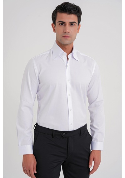 Efor G 565 Slim Fit Dik Yaka Pamuk Saten Uzun Kol Klasik Beyaz Gömlek Beyaz