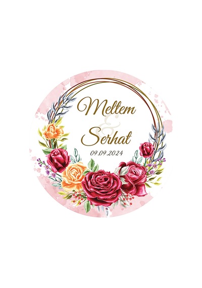 Kırmızı Gül Düğün Etiket Modeli Ürünlerinize Öze 5cm - 40 Adet Opak Sticker Renkli