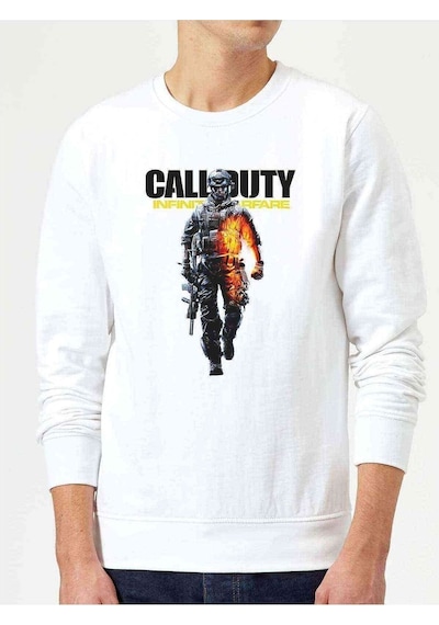 Call Of Duty Baskılı Beyaz Erkek Örme Sweatshirt
