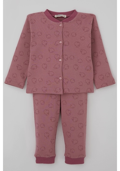 Breeze Kız Bebek Pijama Takımı Önden Düğmeli Elma Desenli 4 Ay-1 Yaş, Gülkurusu Gülkurusu