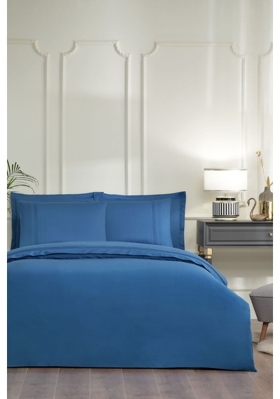 Özdilek Sadem Organik Soft Line King Size Saten Nevresim Takımı Indigo