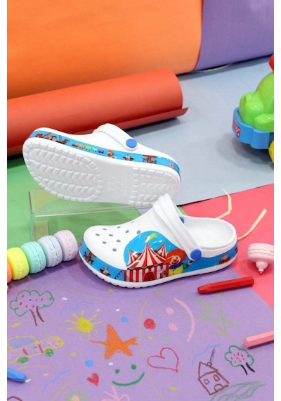 Sevimli Palyaço Unisex Çocuk Terlik Beyaz
