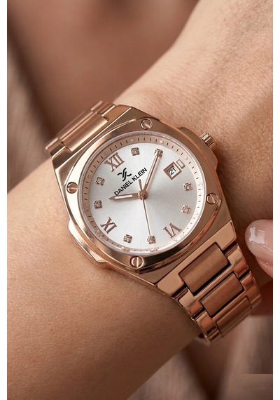 Daniel Klein Dke.1.13947.7 Modern Oval Kare Kasa Takvimli Çelik Kordonlu Kadın Kol Saati Rose Gold